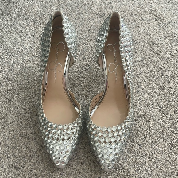 Jessica Simpson silver large rhinestone heels - Picture 1 of 7